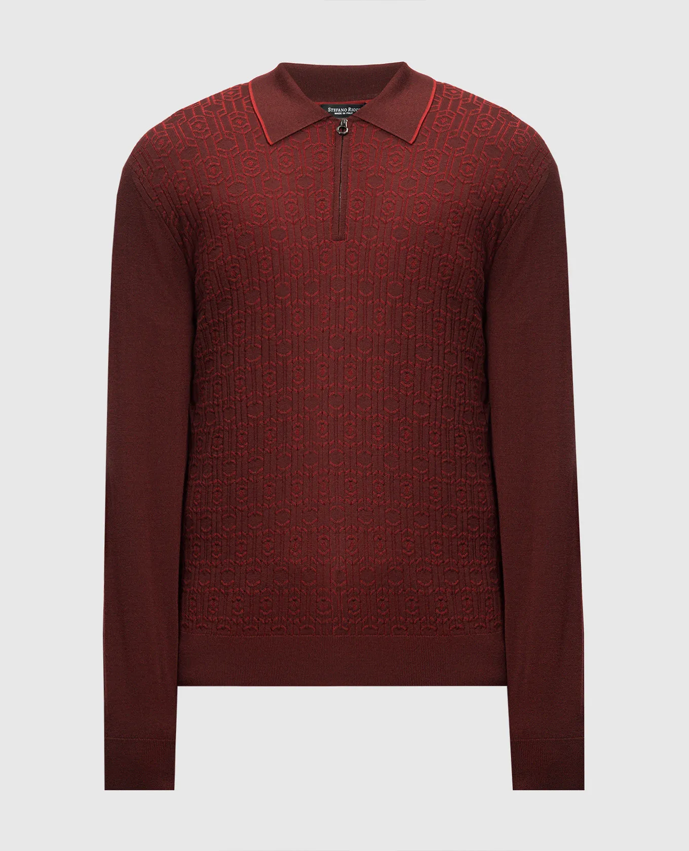 Stefano Ricci Burgundy polo shirt in wool and silk with a crocodile skin insert