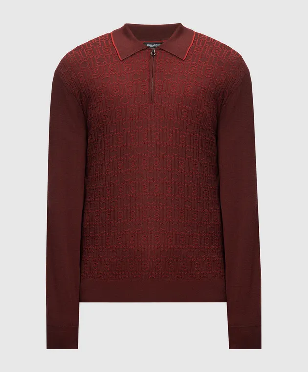 Stefano Ricci Burgundy polo shirt in wool and silk with a crocodile skin insert