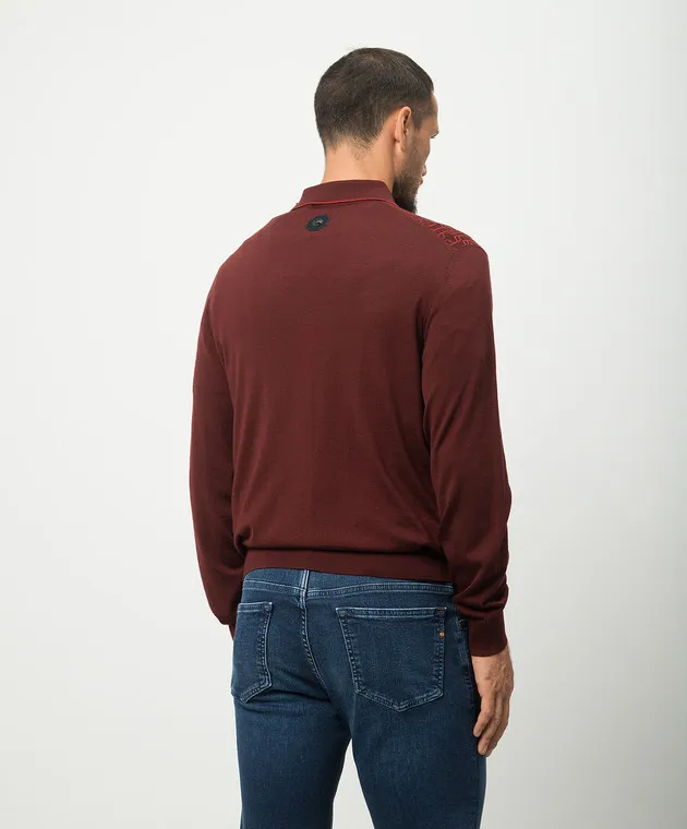 Stefano Ricci Burgundy polo shirt in wool and silk with a crocodile skin insert