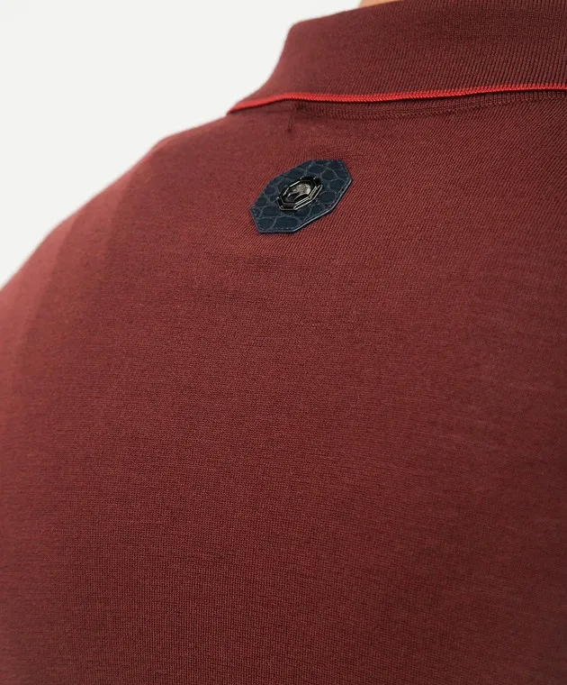 Stefano Ricci Burgundy polo shirt in wool and silk with a crocodile skin insert