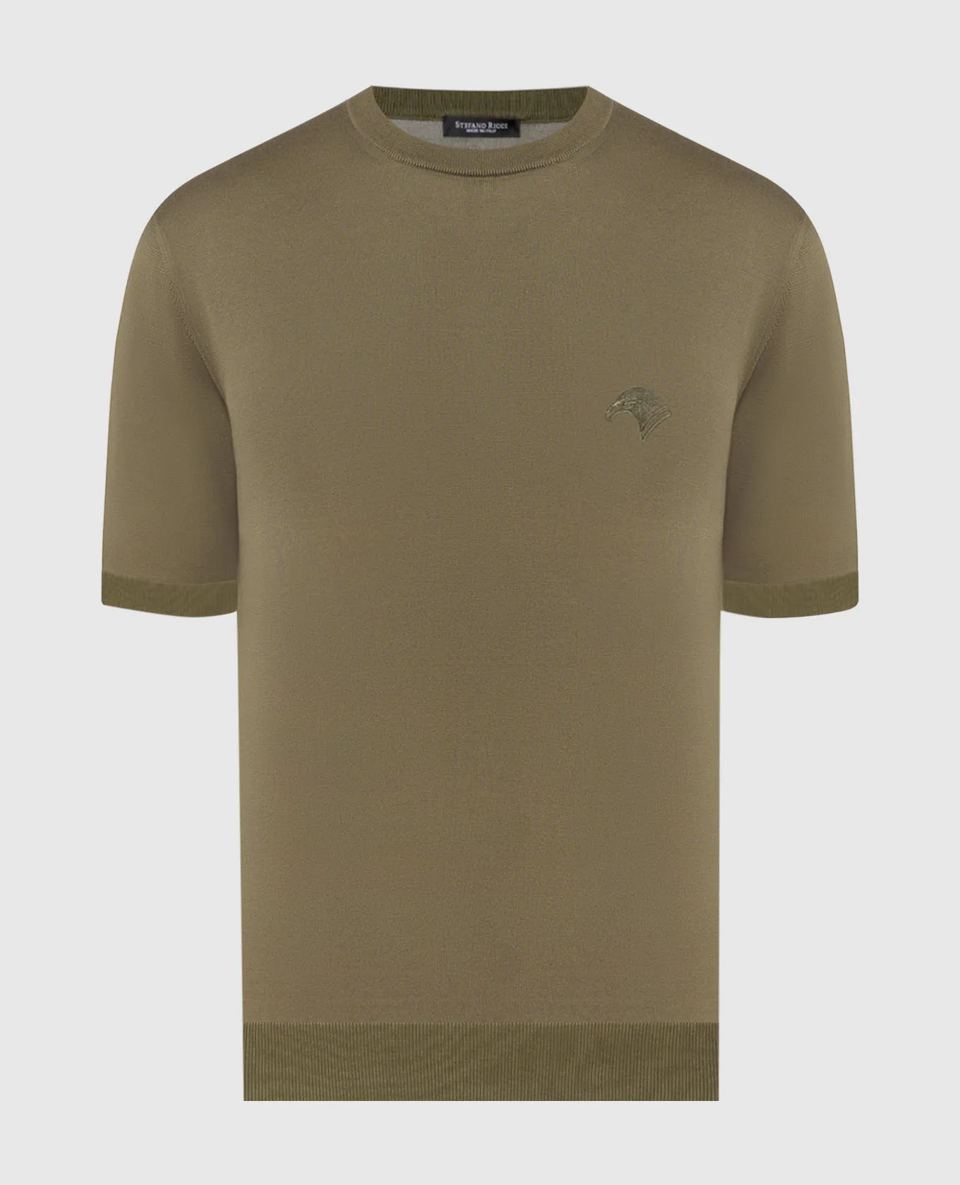 STEFANO RICCI KHAKI TSHIRT WITH MONOGRAM LOGO EMBROIDERY