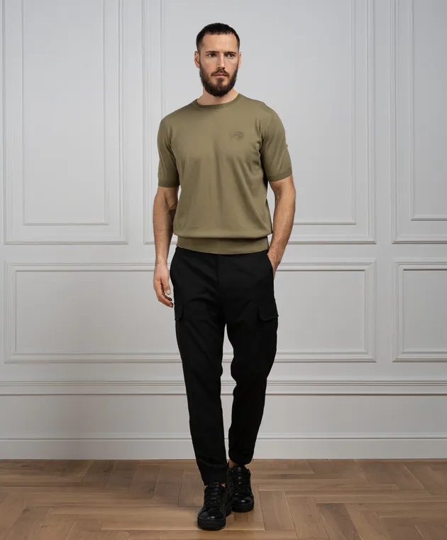 STEFANO RICCI KHAKI TSHIRT WITH MONOGRAM LOGO EMBROIDERY