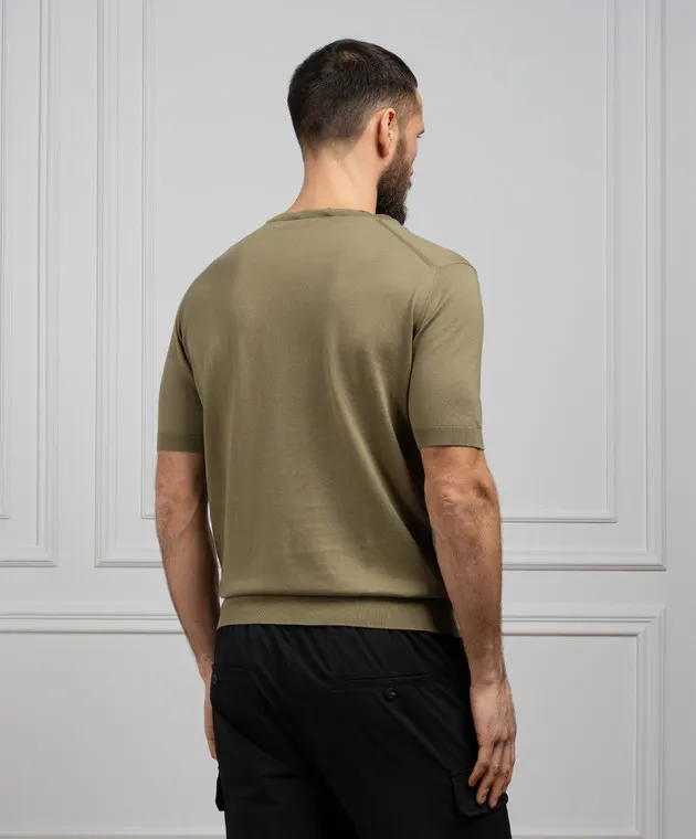 STEFANO RICCI KHAKI TSHIRT WITH MONOGRAM LOGO EMBROIDERY