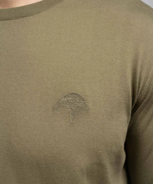 STEFANO RICCI KHAKI TSHIRT WITH MONOGRAM LOGO EMBROIDERY