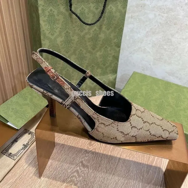 tacones slingback tacones altos de diseñador Sandalias Slingback mocasines bomba para mujer Tacón medio Malla negra con cristale