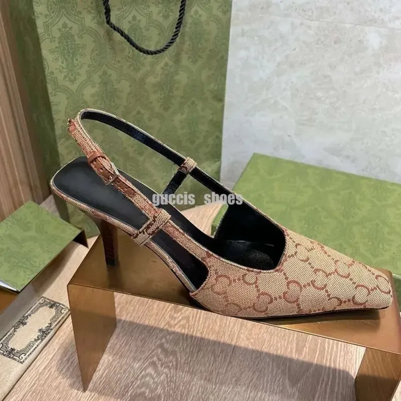 tacones slingback tacones altos de diseñador Sandalias Slingback mocasines bomba para mujer Tacón medio Malla negra con cristale