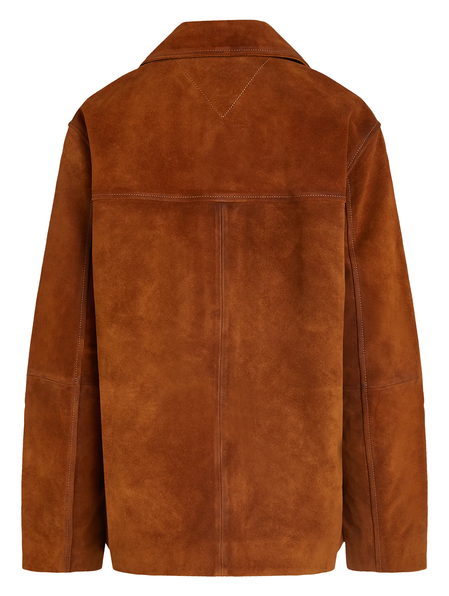 TOMMY HILFIGER Chaqueta recta de cuello clásico en cuero de gamuza. en marron