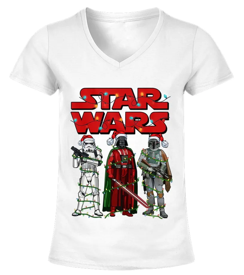 Vader Trooper Boba Fett Christmas 2 Camiseta cuello pico Mujer
