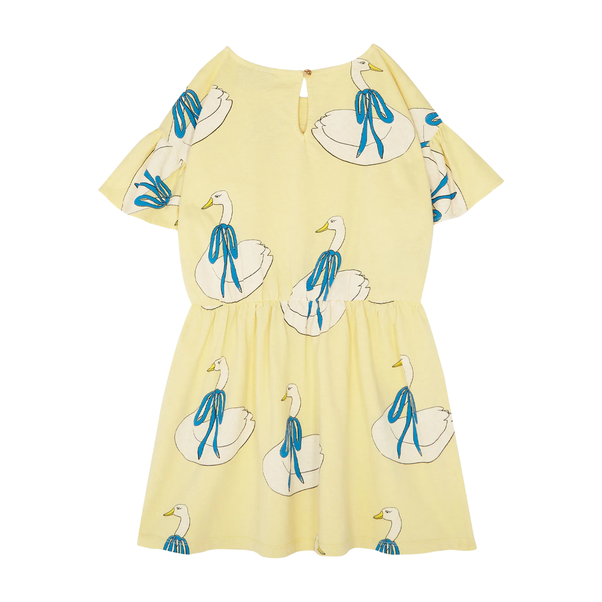 Vestido corto de algodón estampado con cuello redondo en amarillo