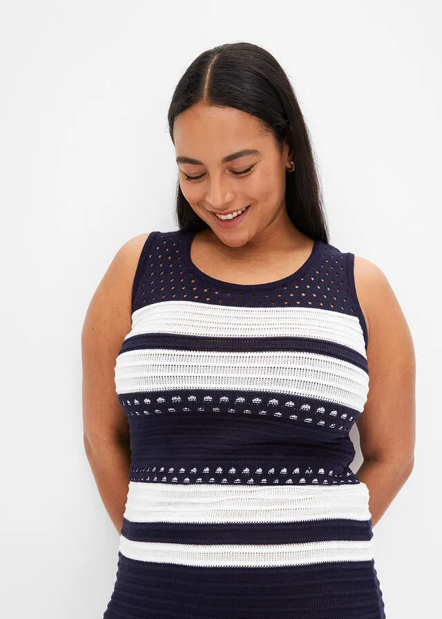VESTIDO DE PUNTO AZUL MARINOBLANCO CON RAYAS