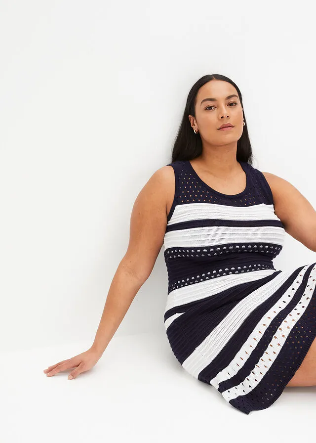VESTIDO DE PUNTO AZUL MARINOBLANCO CON RAYAS