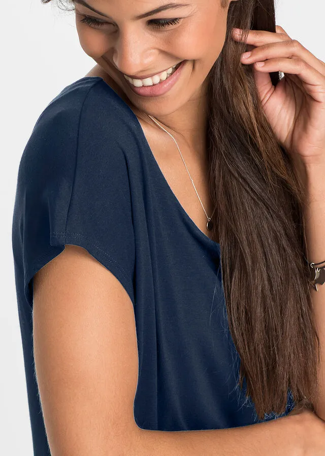 VESTIDO DE PUNTO CON FALDA DE RAYAS AZUL OSCUROBLANCO
