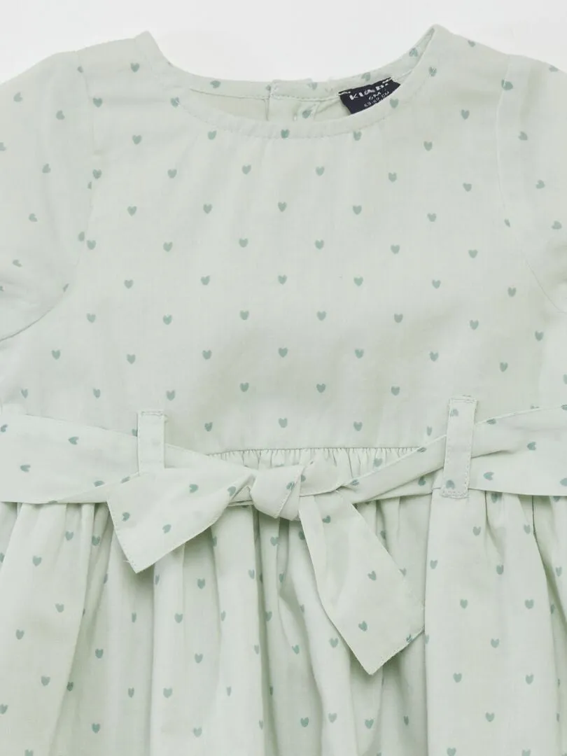VESTIDO ESTAMPADO CON CINTURóN ANUDABLE  VERDE