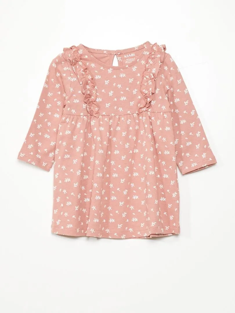 VESTIDO EVASé CON MOTIVO DE FLORES  ROSA