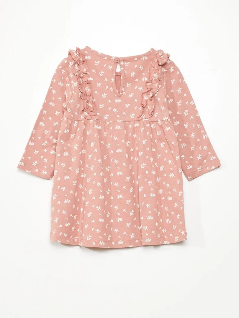 VESTIDO EVASé CON MOTIVO DE FLORES  ROSA