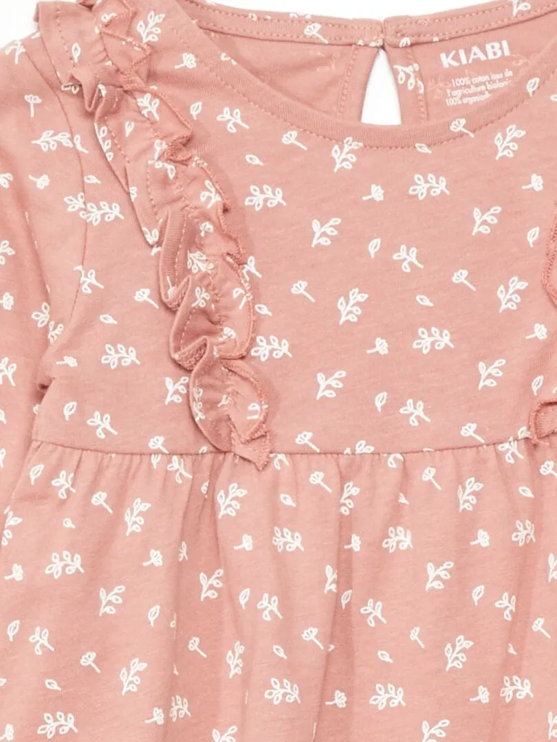 VESTIDO EVASé CON MOTIVO DE FLORES  ROSA