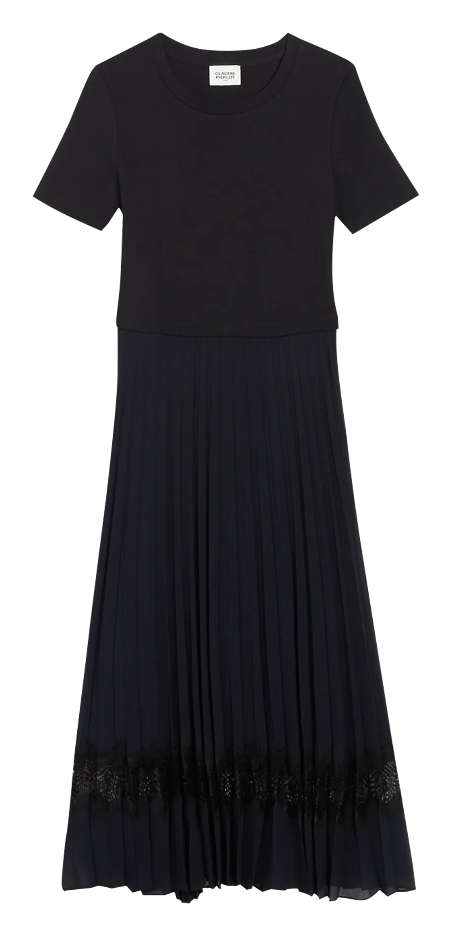 Vestido largo con falda plisada en multicolor