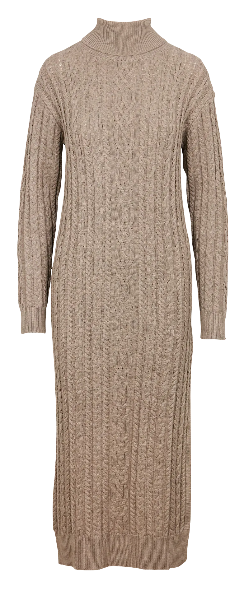 Vestido largo de punto con trenzas en beige