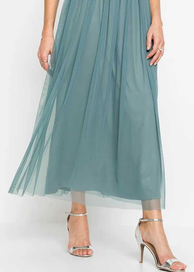 Vestido maxi con lentejuelas Azul grisáceo