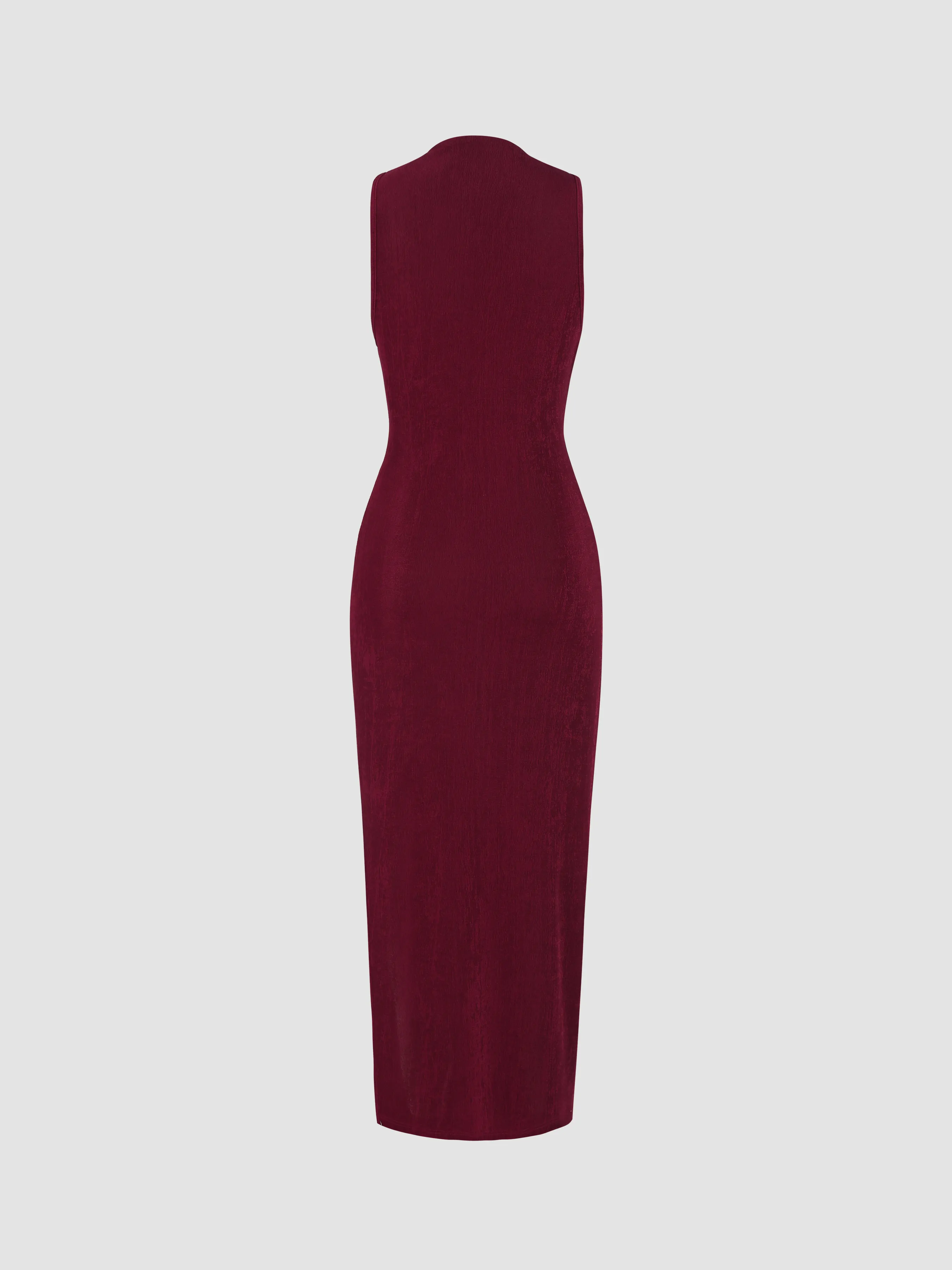  Vestido Maxi Sólido Sin Mangas con Cuello Alto y Abertura en Jersey