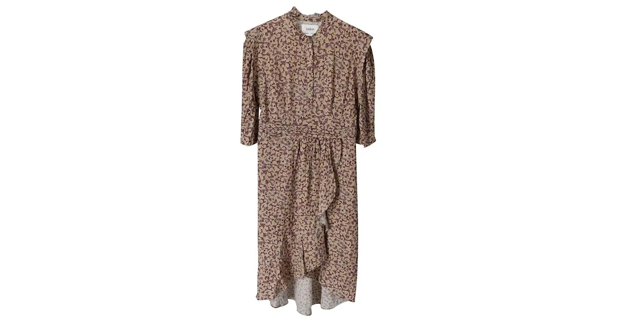Vestido midi con volantes Ba&Sh en viscosa con estampado beige 