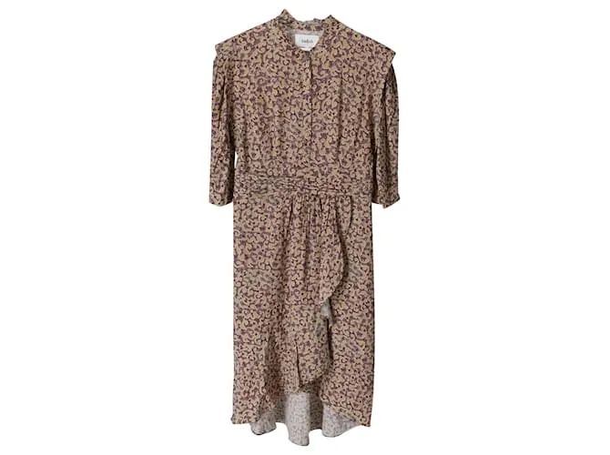 Vestido midi con volantes Ba&Sh en viscosa con estampado beige 
