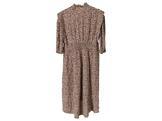Vestido midi con volantes Ba&Sh en viscosa con estampado beige 