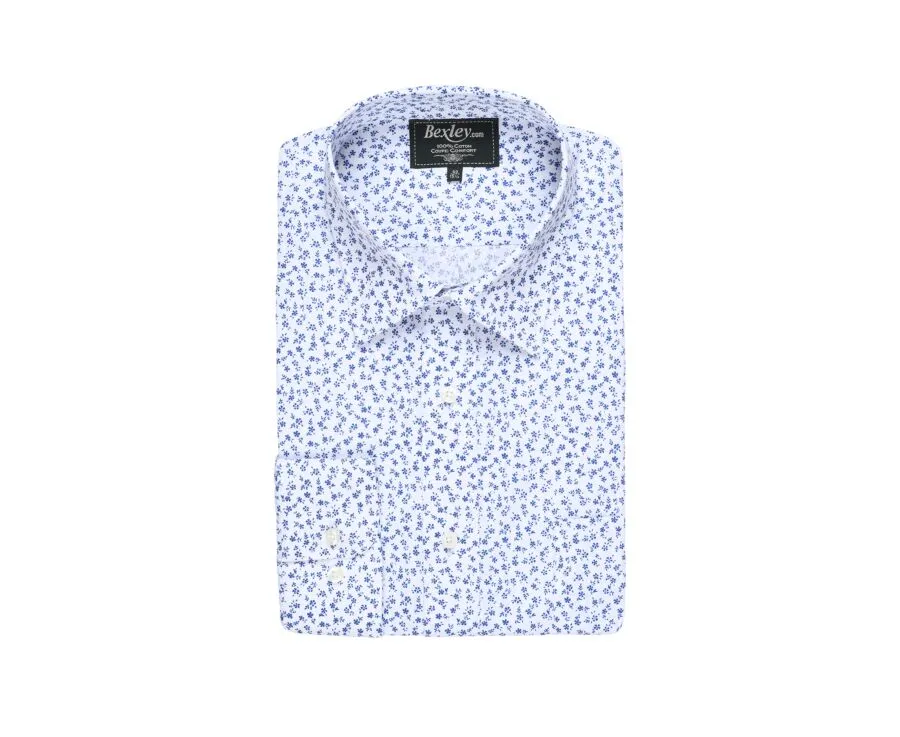 WHITE COTTON SHIRT WITH BLUE FLOWERS PRINT  NOÉ