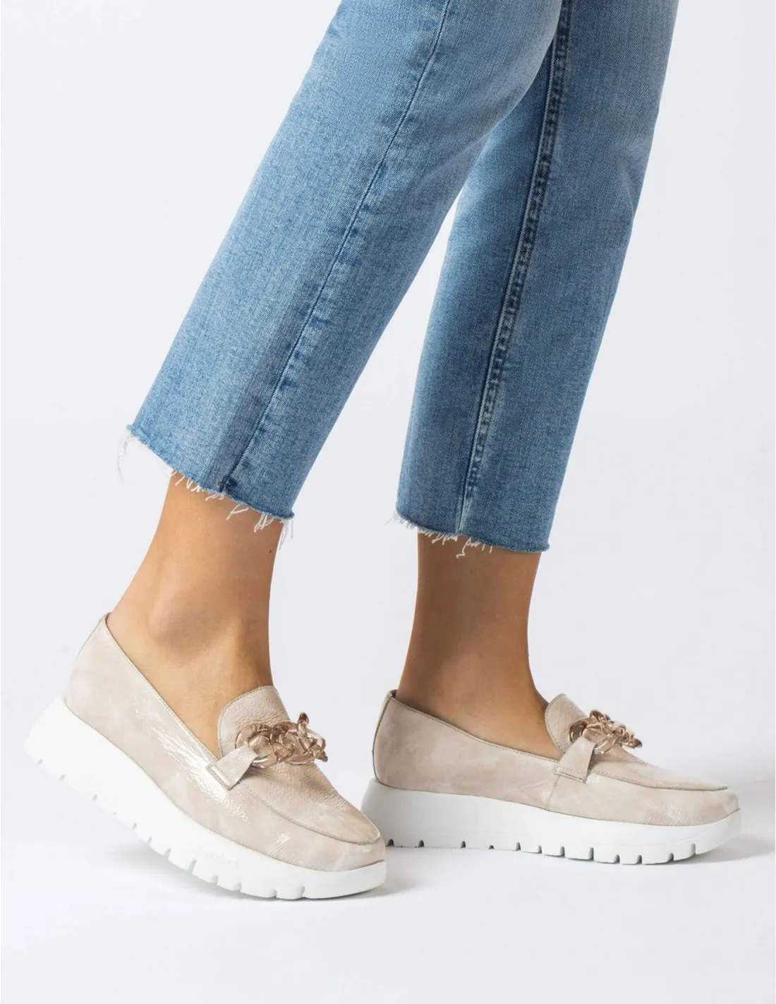 WONDERS Mocasines Plataforma Cadena Beige