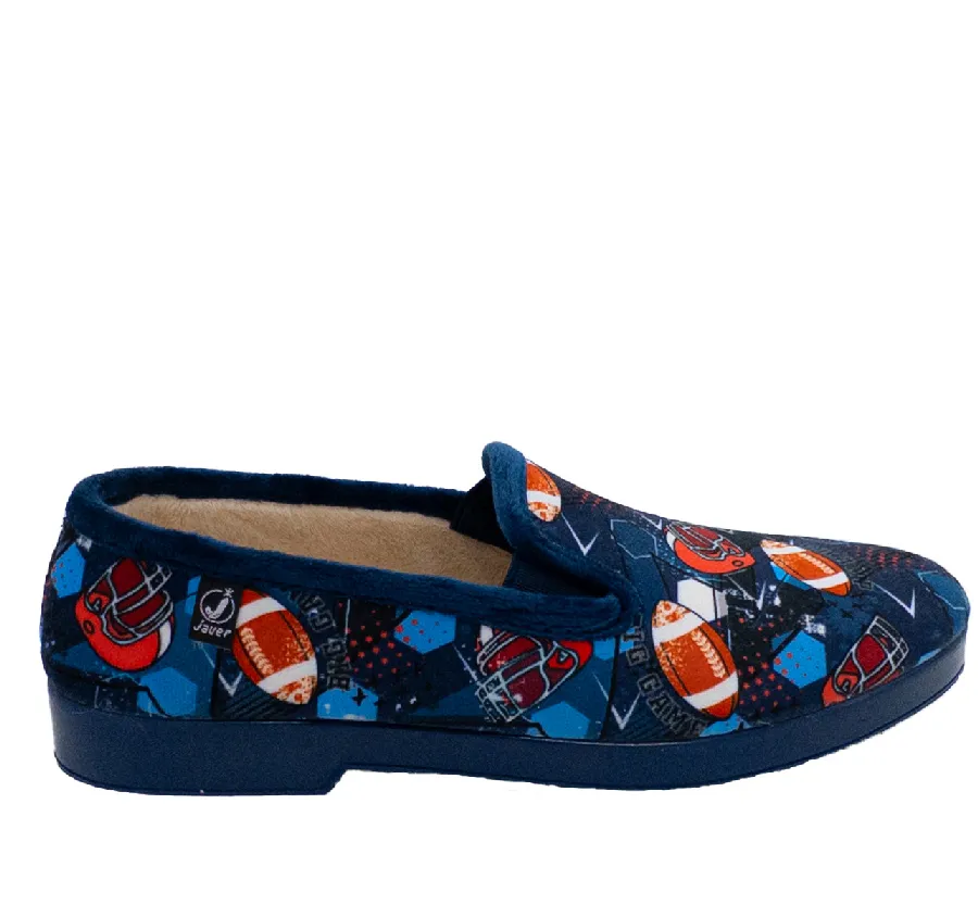 ZAPATILLA JAVER 292 PANTUFLA DE CASA ELÁSTICOS MARINO MUY CÓMODA PARA NIÑOS ESTAMPADO ELEMENTOS RUGBY 27921