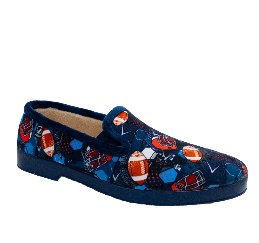 ZAPATILLA JAVER 292 PANTUFLA DE CASA ELÁSTICOS MARINO MUY CÓMODA PARA NIÑOS ESTAMPADO ELEMENTOS RUGBY 27921