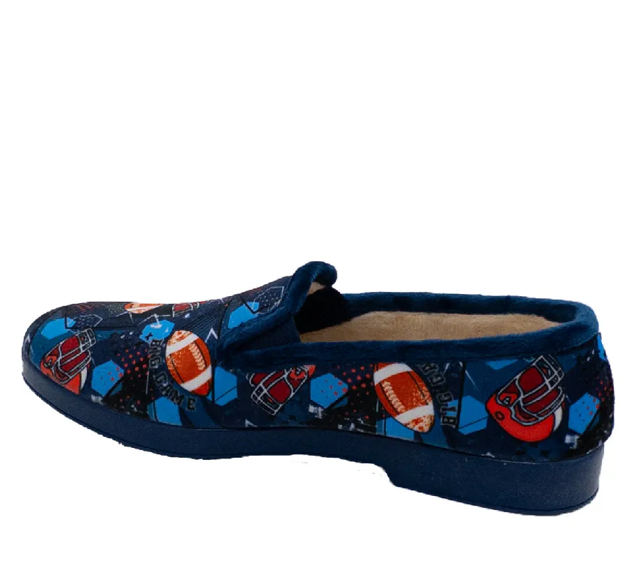 ZAPATILLA JAVER 292 PANTUFLA DE CASA ELÁSTICOS MARINO MUY CÓMODA PARA NIÑOS ESTAMPADO ELEMENTOS RUGBY 27921