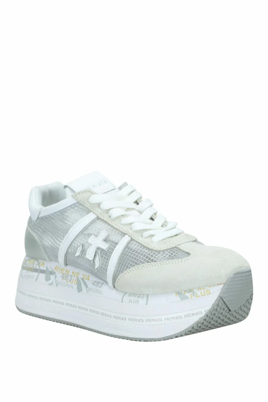 Zapatillas beige con plateado y rejilla 