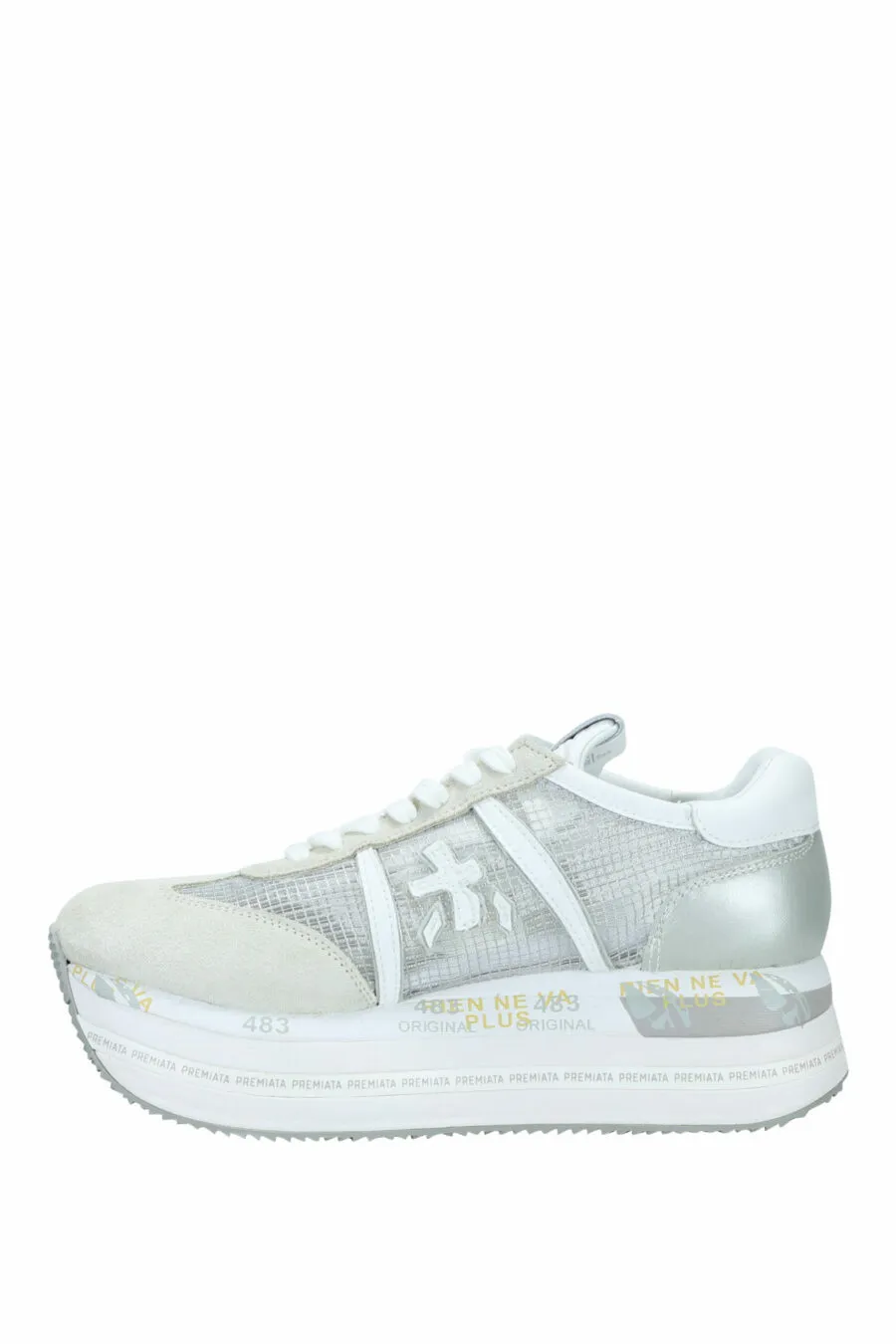 Zapatillas beige con plateado y rejilla 