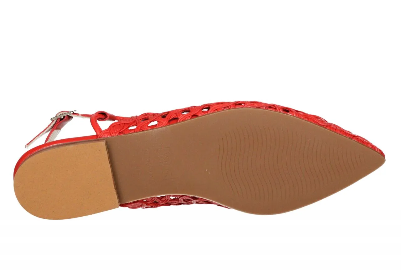 Zapato Talon Abierto Piel Rojo Enrejado Calados