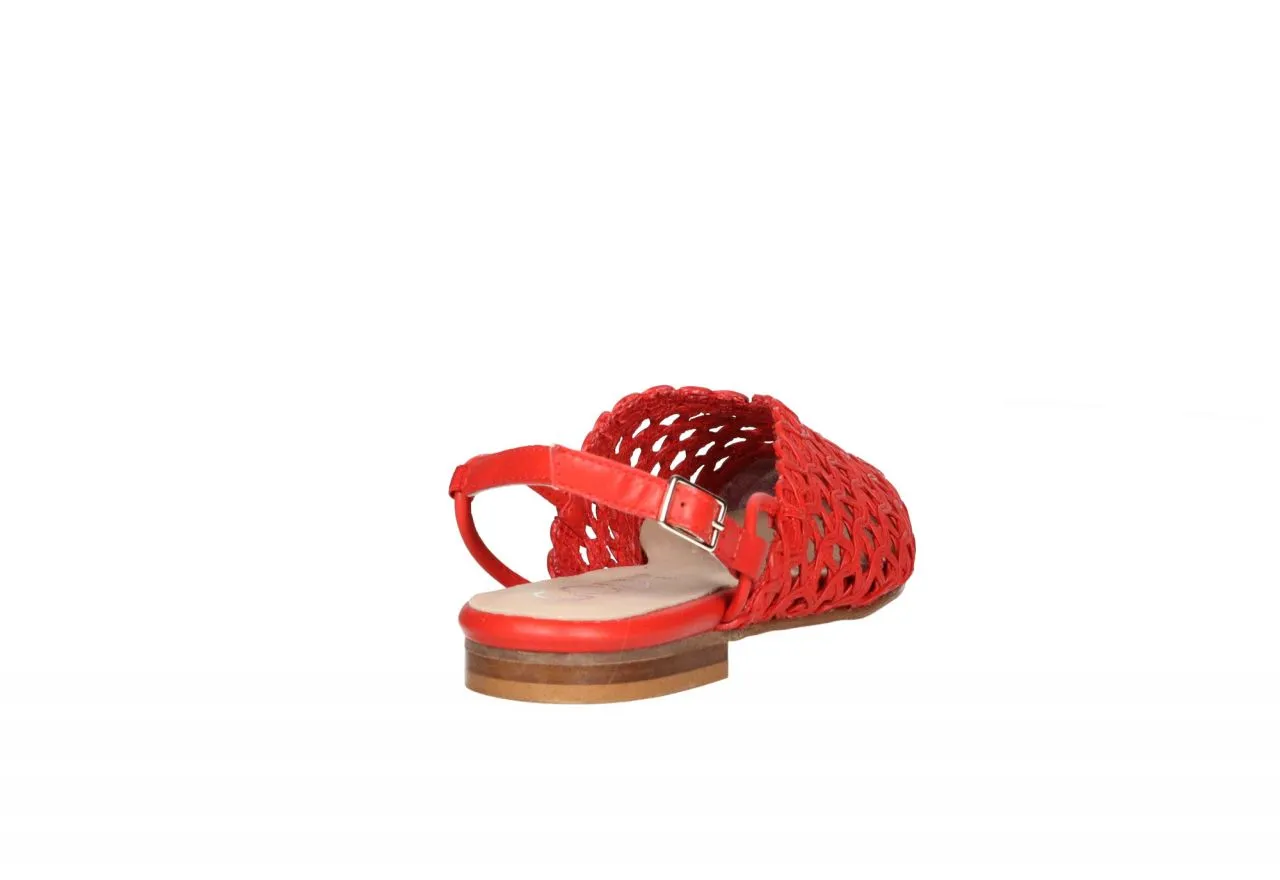 Zapato Talon Abierto Piel Rojo Enrejado Calados