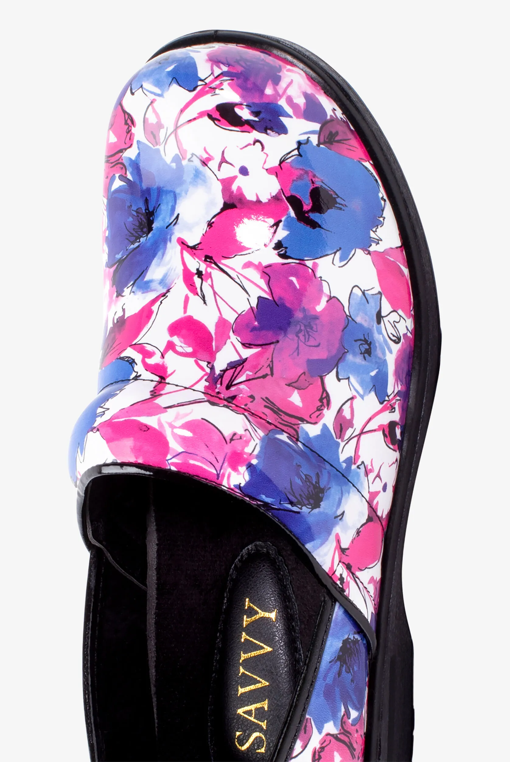 Zuecos de enfermería Savvy Brandy Pink/Purple Flower para mujer