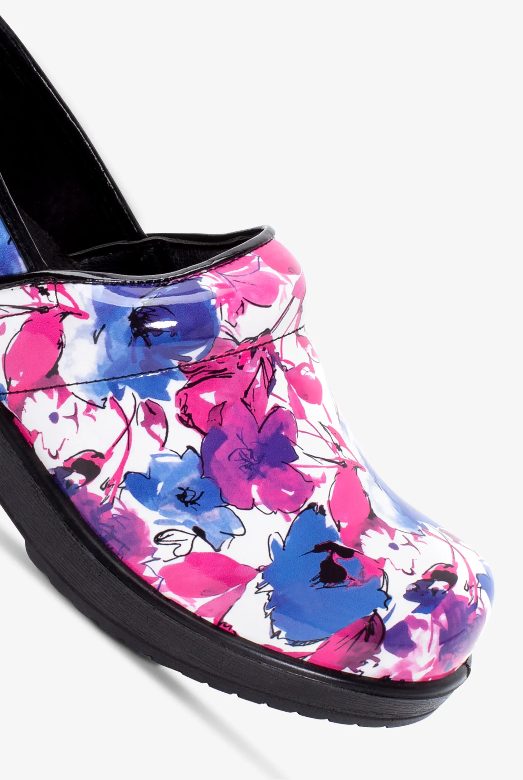 Zuecos de enfermería Savvy Brandy Pink/Purple Flower para mujer